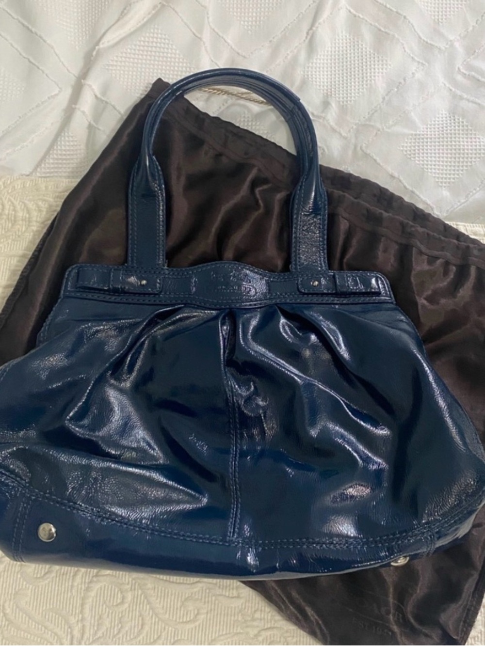 Coach Navy Patent Leather Shoulder Bag